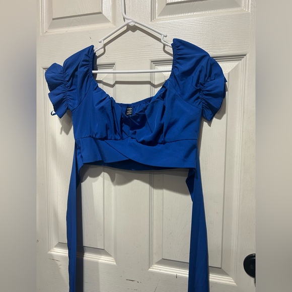 SHEIN blue off the shoulder shirt w matching skirt with ruffles Size S #party - Picture 4 of 8